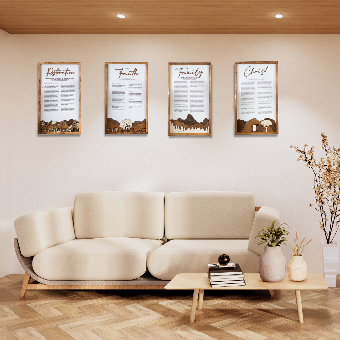 4-Piece Framed LDS Proclamation Signs With Beautiful Multi-layered Scenes