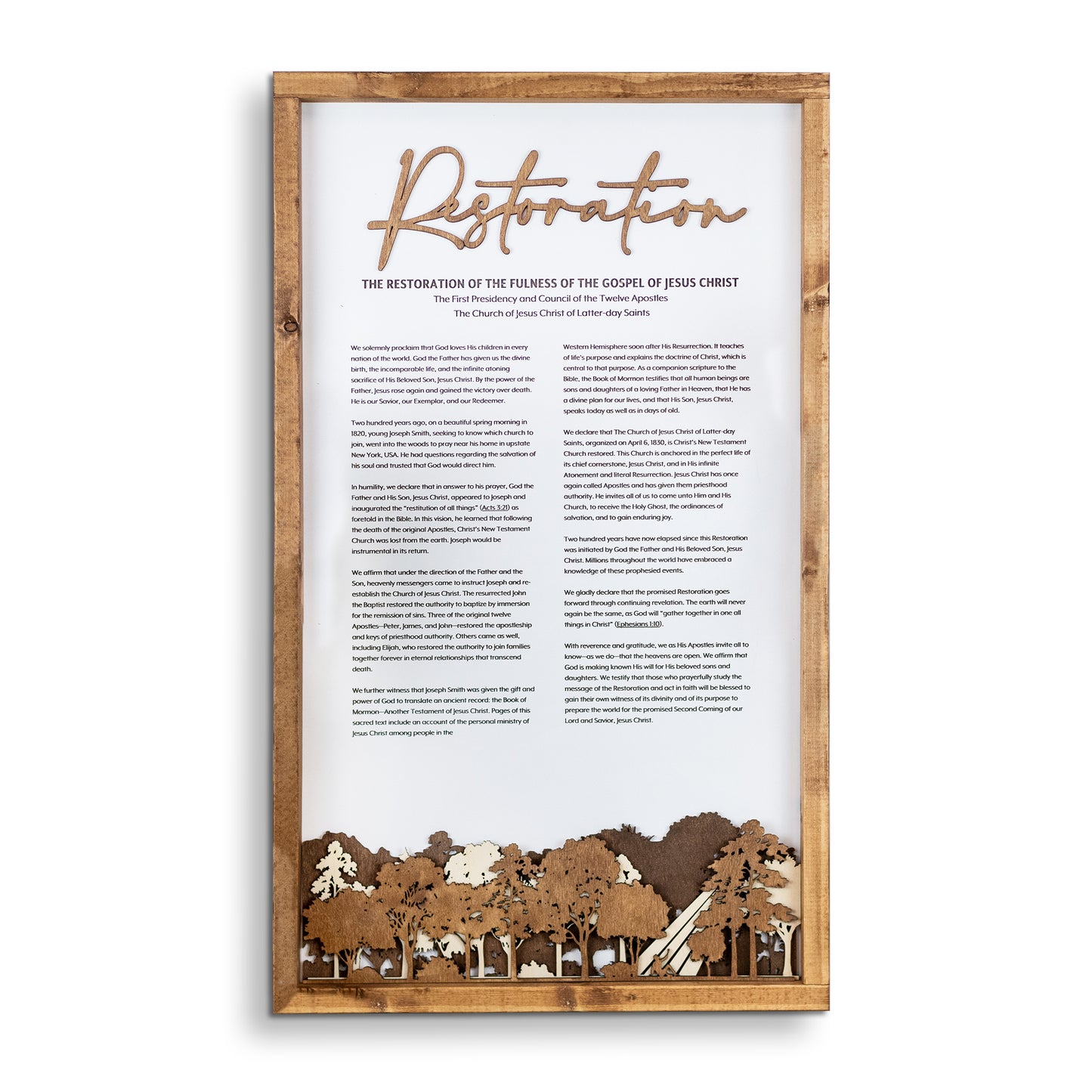 The Restoration: The Fullness of the Gospel of Jesus Christ | Framed Proclamation Sign with Multi-layered Scenes