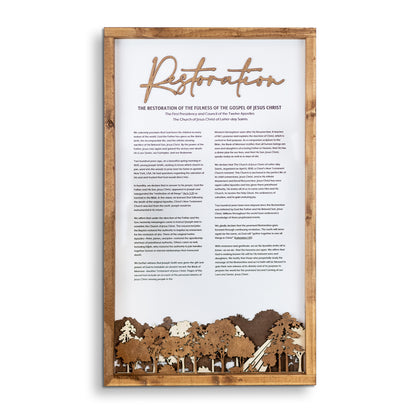 The Restoration: The Fullness of the Gospel of Jesus Christ | Framed Proclamation Sign with Multi-layered Scenes