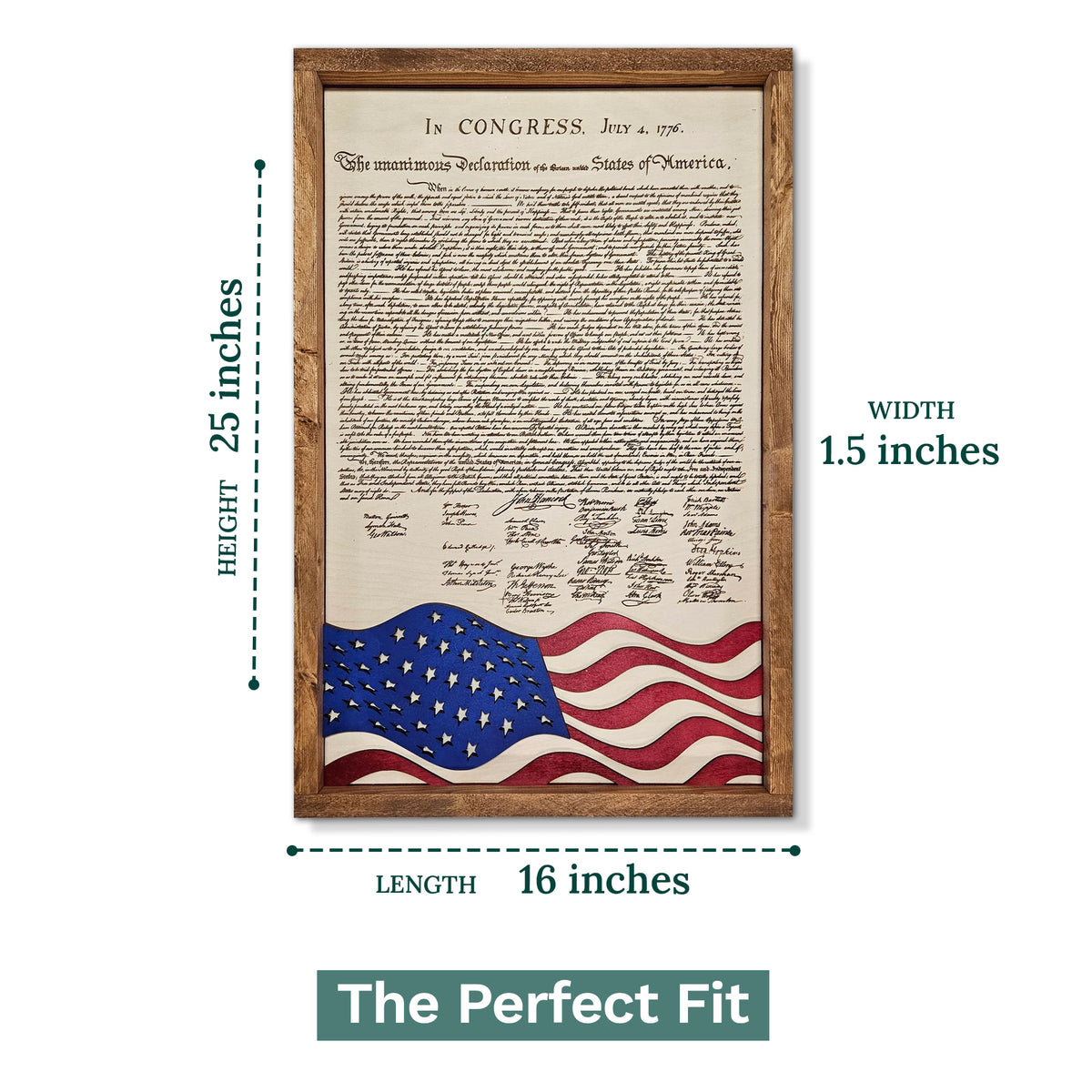 Declaration of Independence & Flag Design | Patriotic Laser Engraved & Framed Wall Art