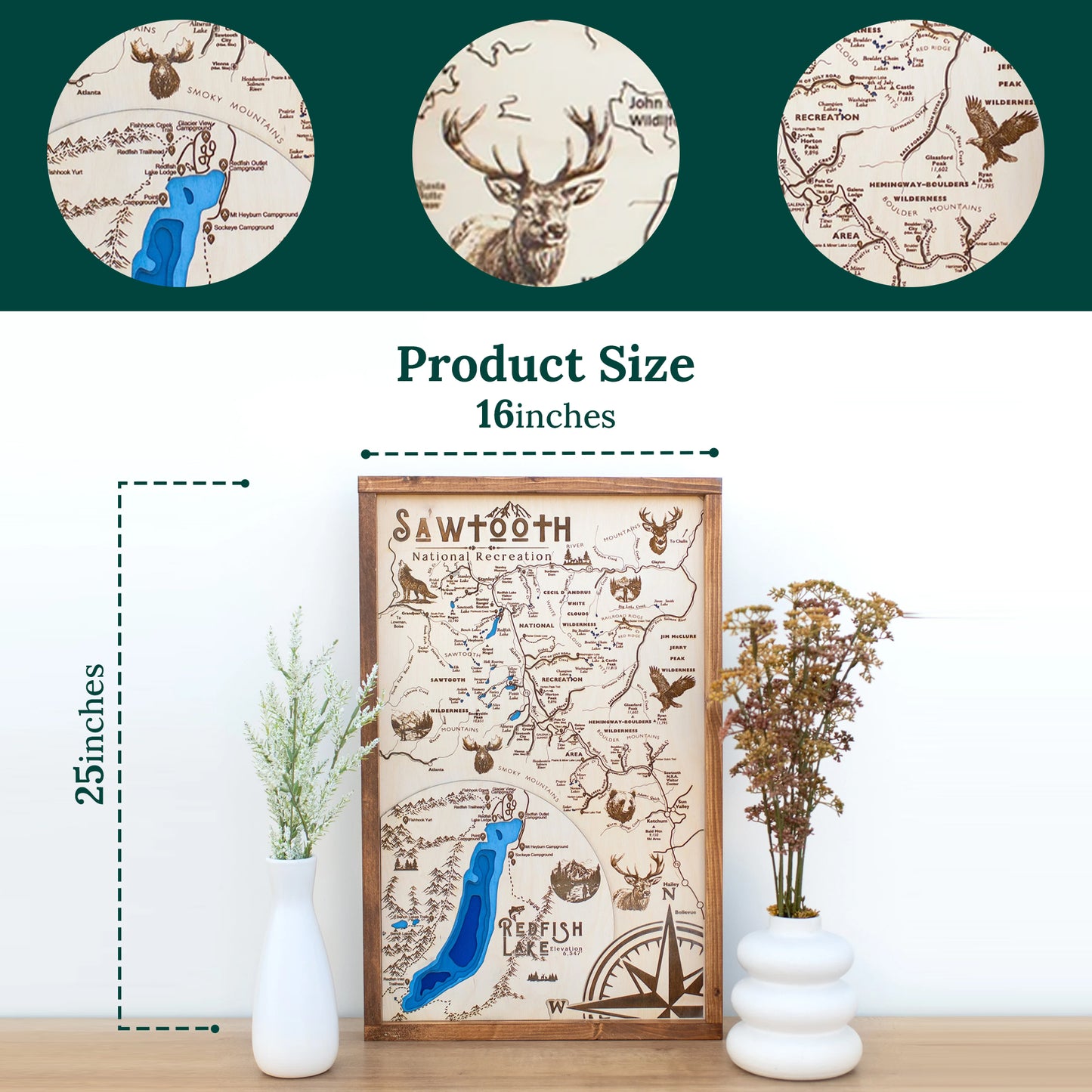 Sawtooth National Recreation Topo Map Sign | Laser Engraved & Framed Wall Art