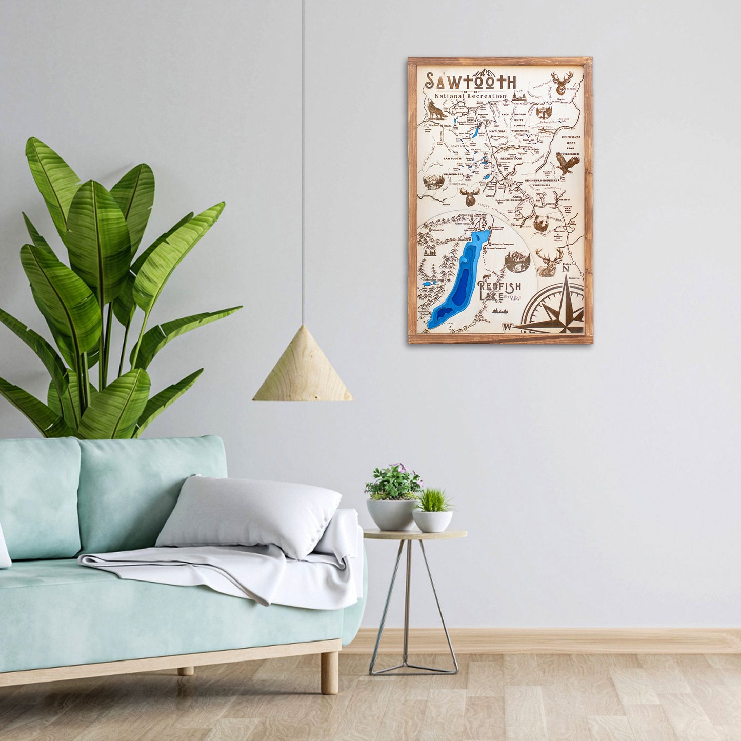 Sawtooth National Recreation Topo Map Sign | Laser Engraved & Framed Wall Art