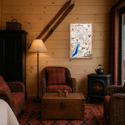 Sawtooth National Recreation Topo Map Sign | Laser Engraved & Framed Wall Art