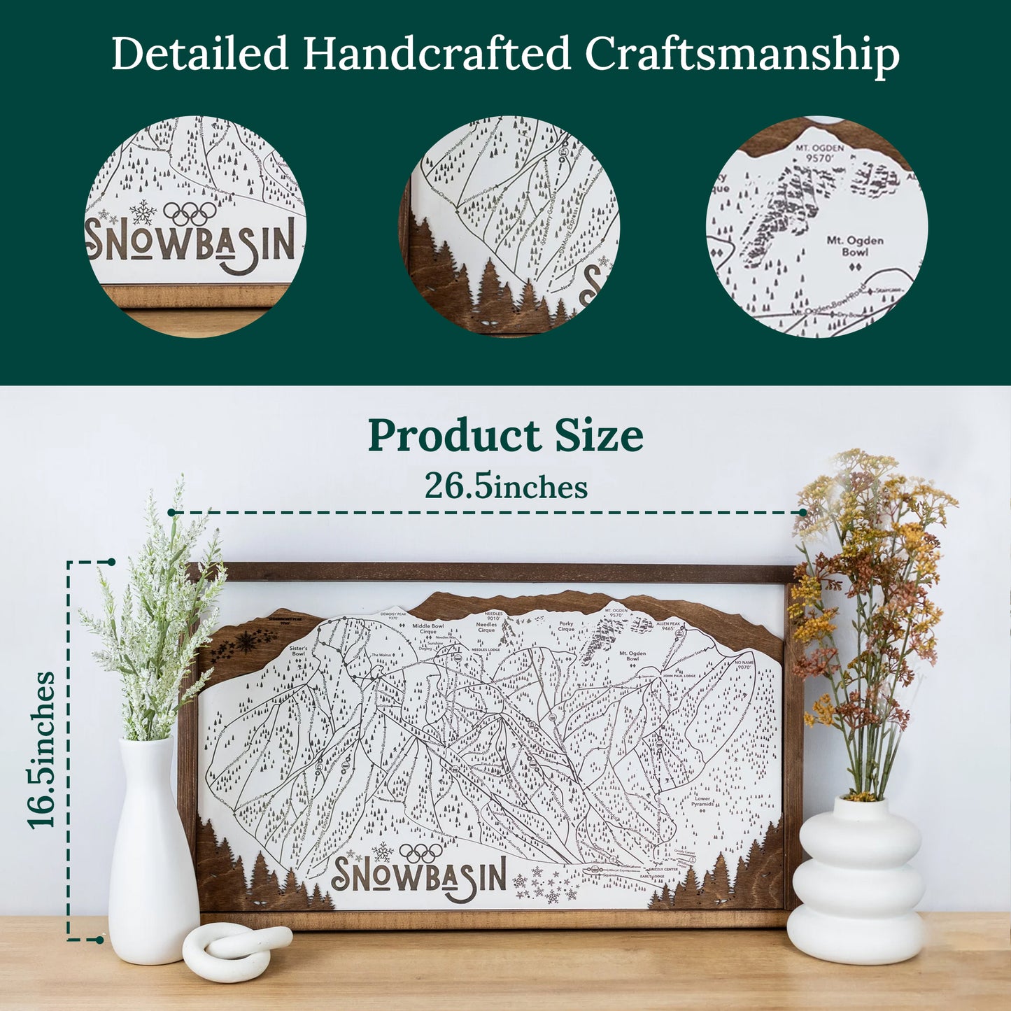 Snowbasin Ski Resort Map Sign | Laser Engraved & Framed Wall Art