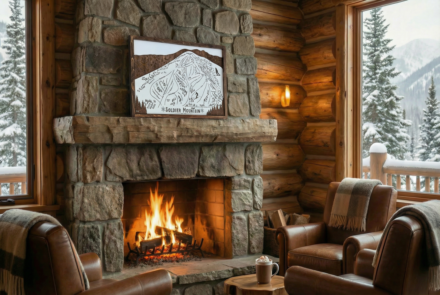 Soldier Mountain Ski Resort Map Sign | Laser Engraved & Framed Wall Art