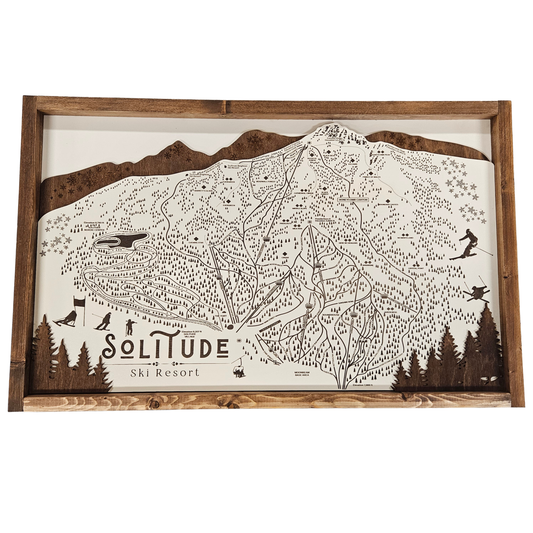 Solitude Ski Resort Map Sign | Laser Engraved & Framed Wall Art