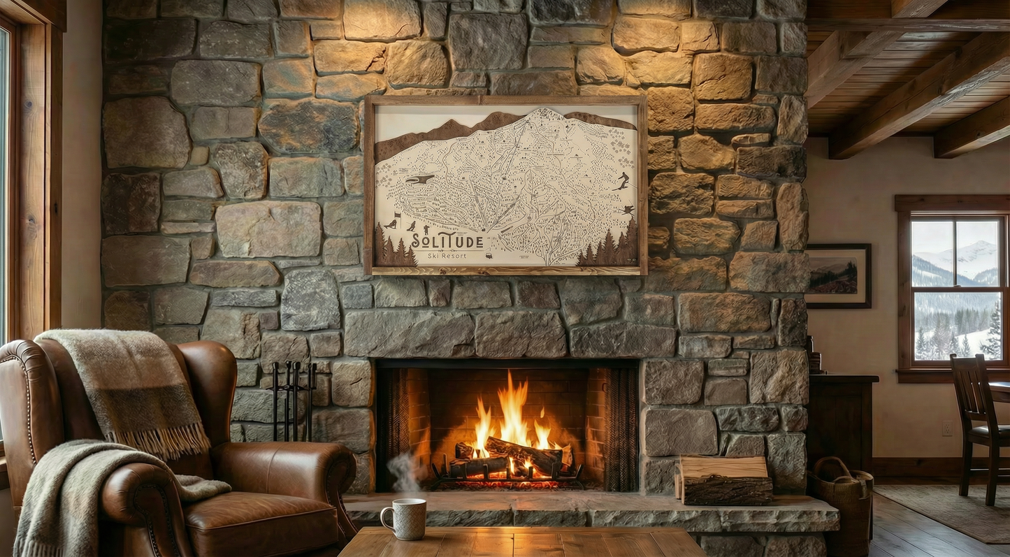 Solitude Ski Resort Map Sign | Laser Engraved & Framed Wall Art