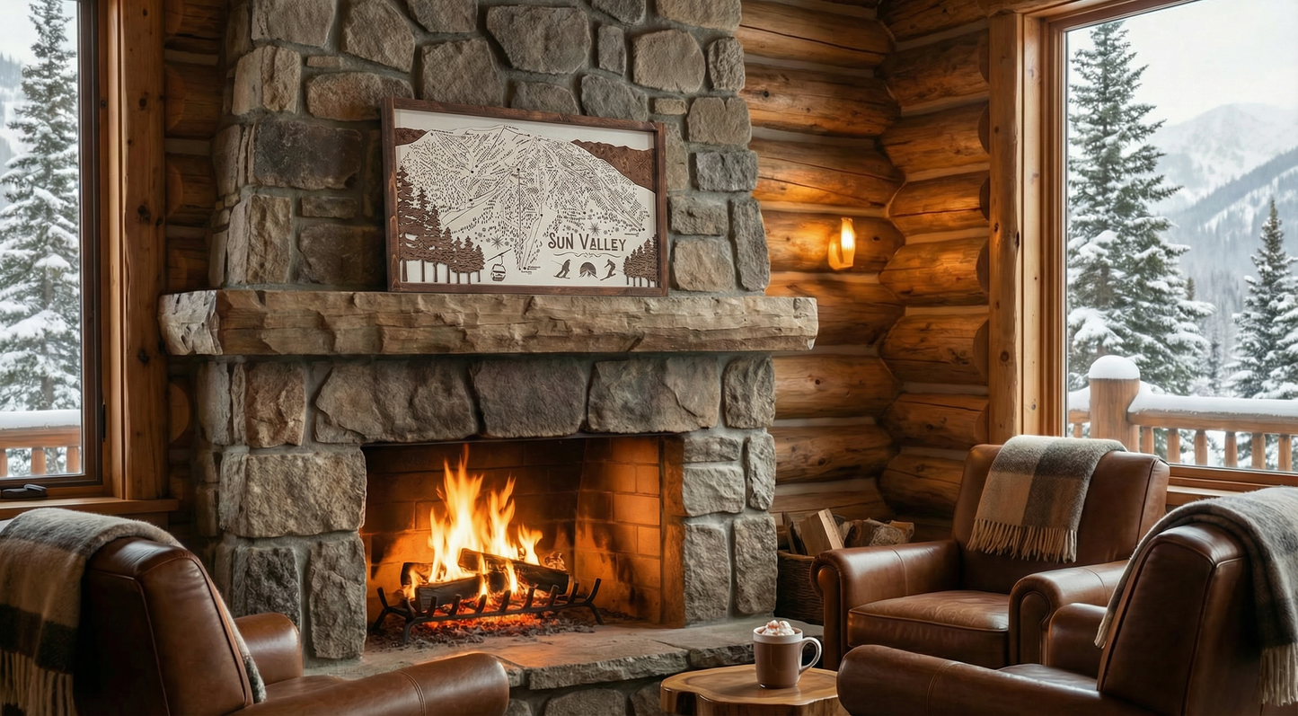 Sun Valley Ski Resort Map Sign | Laser Engraved & Framed Wall Art