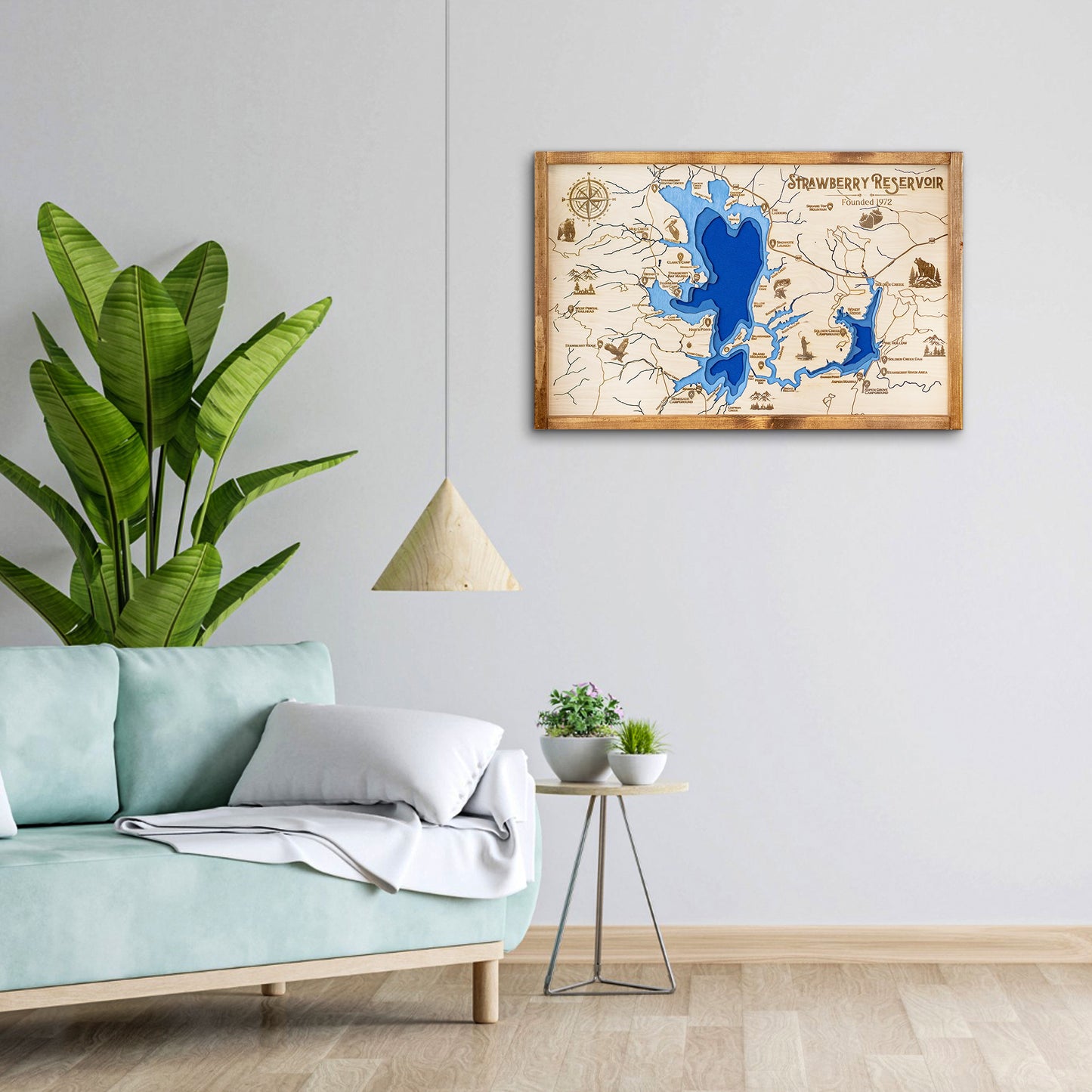 Strawberry Reservoir Topo Map Sign | Laser Engraved & Framed Wall Art