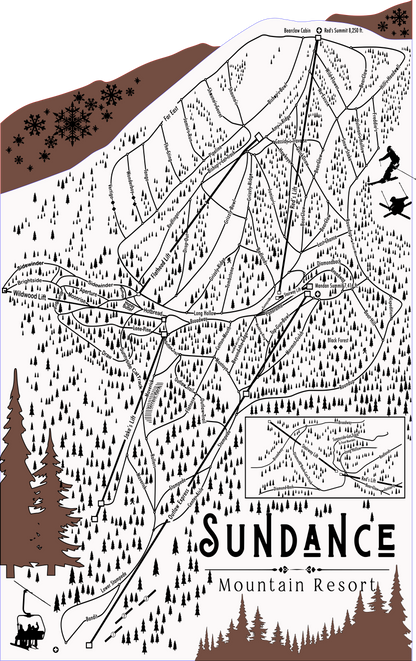 Sundance Ski Resort Map Sign | Laser Engraved & Framed Wall Art