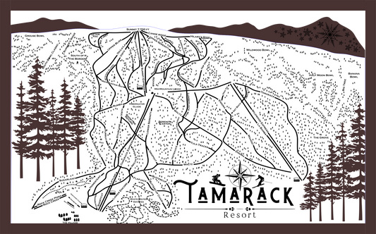 Tamarack Ski Resort Map Sign | Laser Engraved & Framed Wall Art