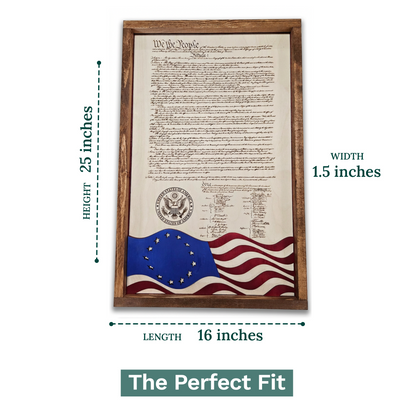 United States Constitution & Flag Design | Patriotic Laser Engraved & Framed Wall Art