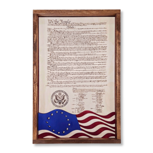 United States Constitution & Flag Design | Patriotic Laser Engraved & Framed Wall Art