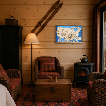 US National Parks Map Sign w/ Tree Markers | Laser Engraved & Framed Wall Art