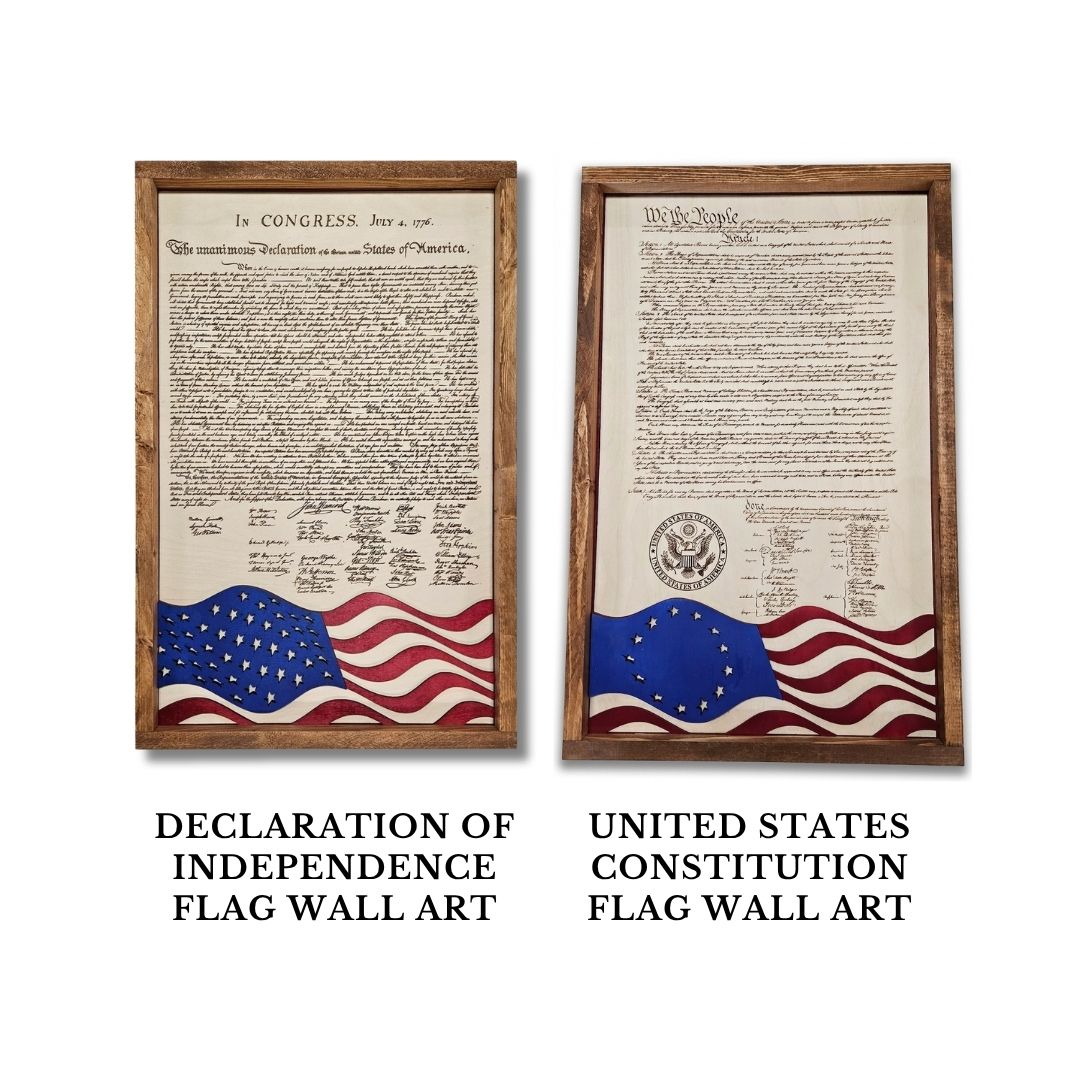 Declaration of Independence & United States Constitution | Patriotic Laser Engraved & Framed Wall Art