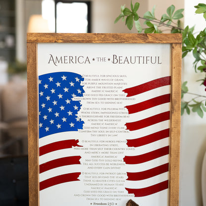 America The Beautiful Sign | Patriotic Laser Engraved & Framed Wall Art