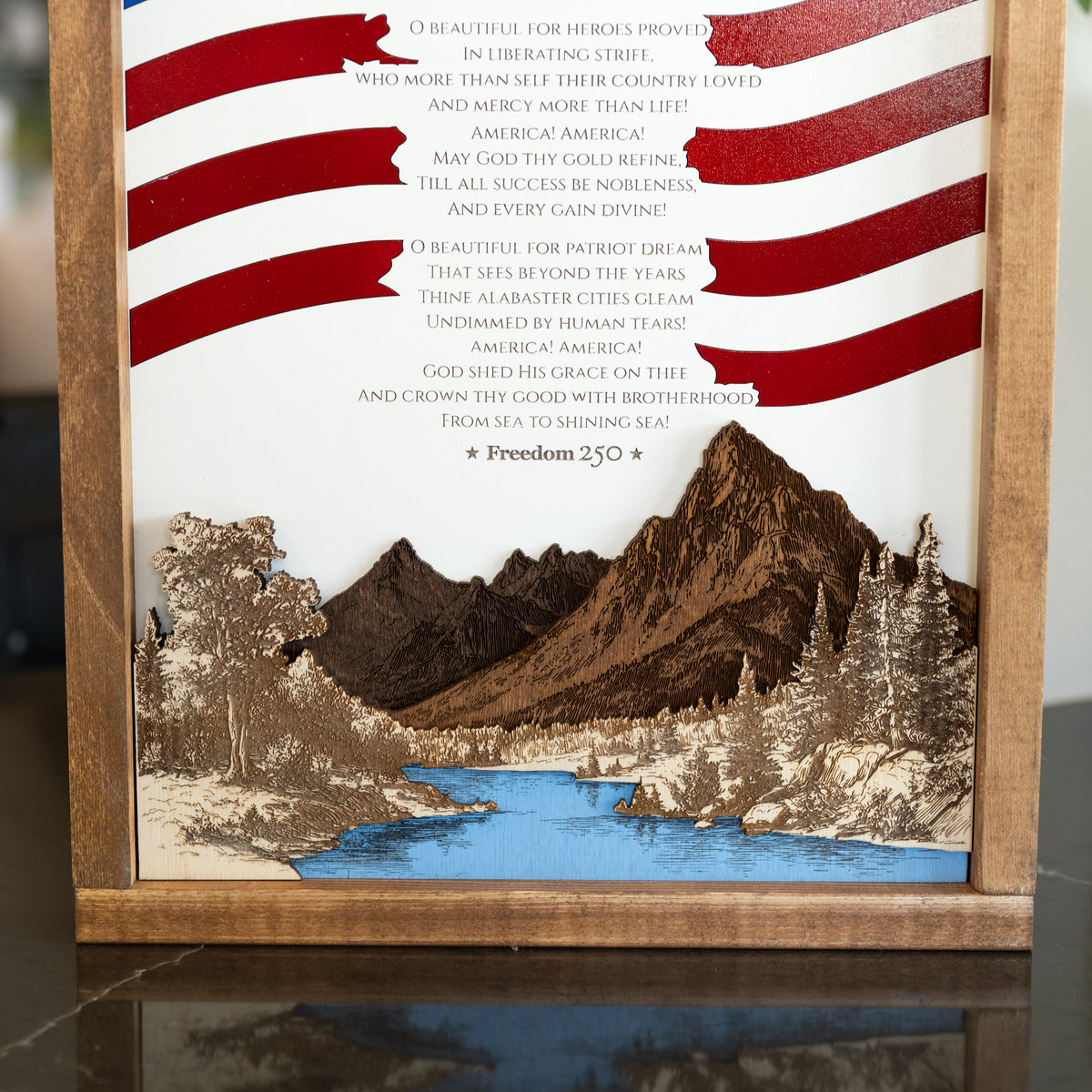 America The Beautiful Sign | Patriotic Laser Engraved & Framed Wall Art