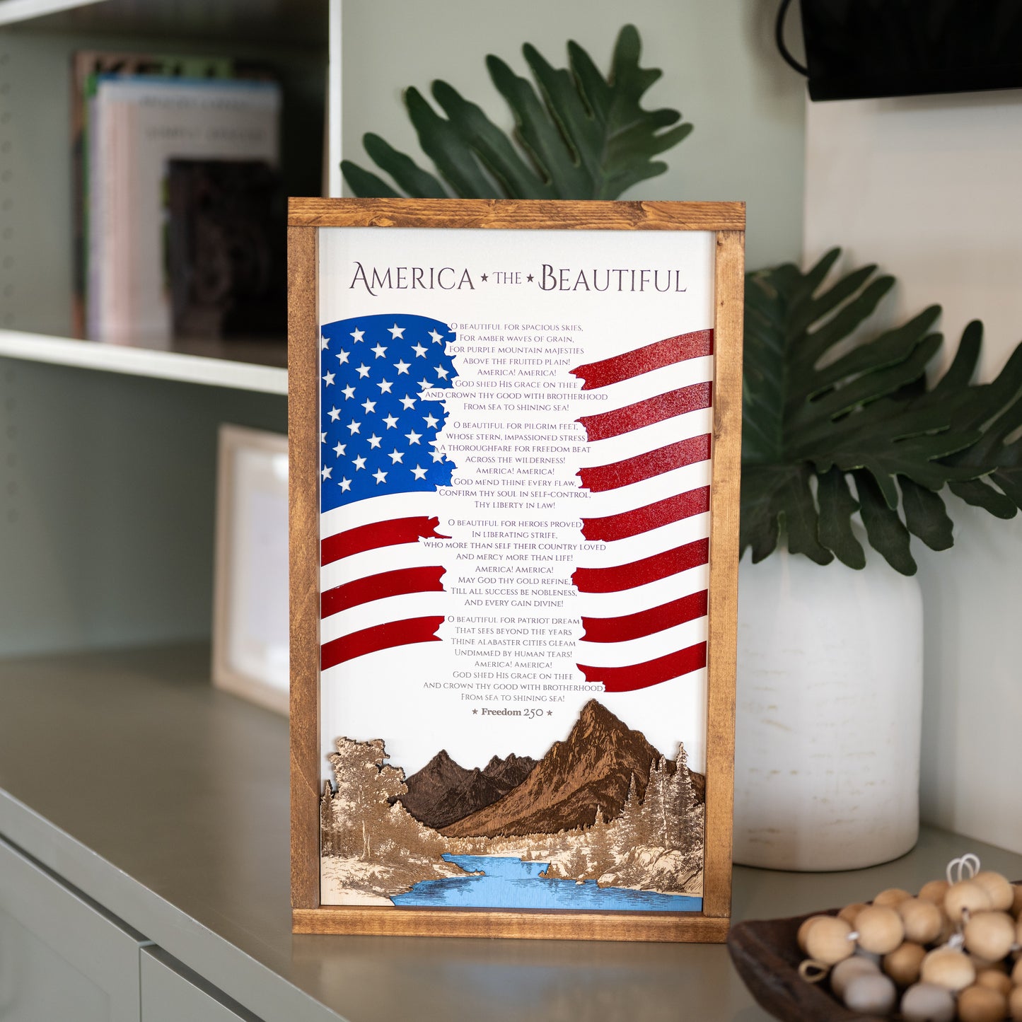 America The Beautiful Sign | Patriotic Laser Engraved & Framed Wall Art