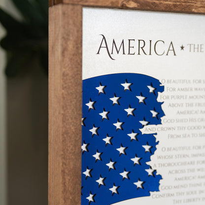America The Beautiful Sign | Patriotic Laser Engraved & Framed Wall Art