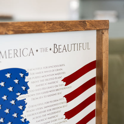 America The Beautiful Sign | Patriotic Laser Engraved & Framed Wall Art