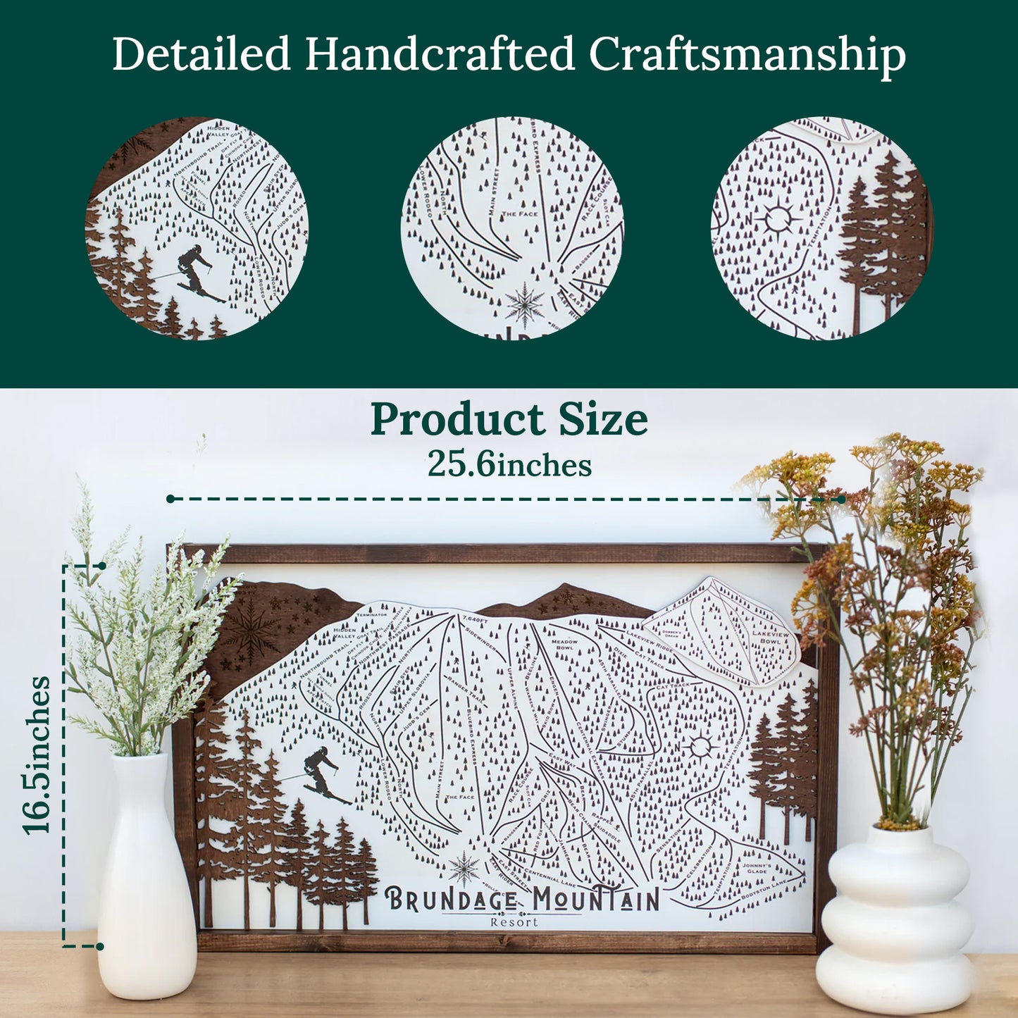 Brundage Mountain Ski Resort Map Sign | Laser Engraved & Framed Wall Art