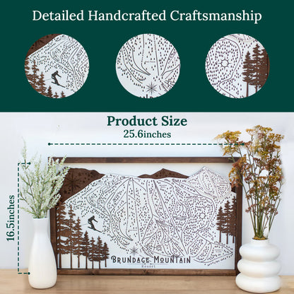 Brundage Mountain Ski Resort Map Sign | Laser Engraved & Framed Wall Art