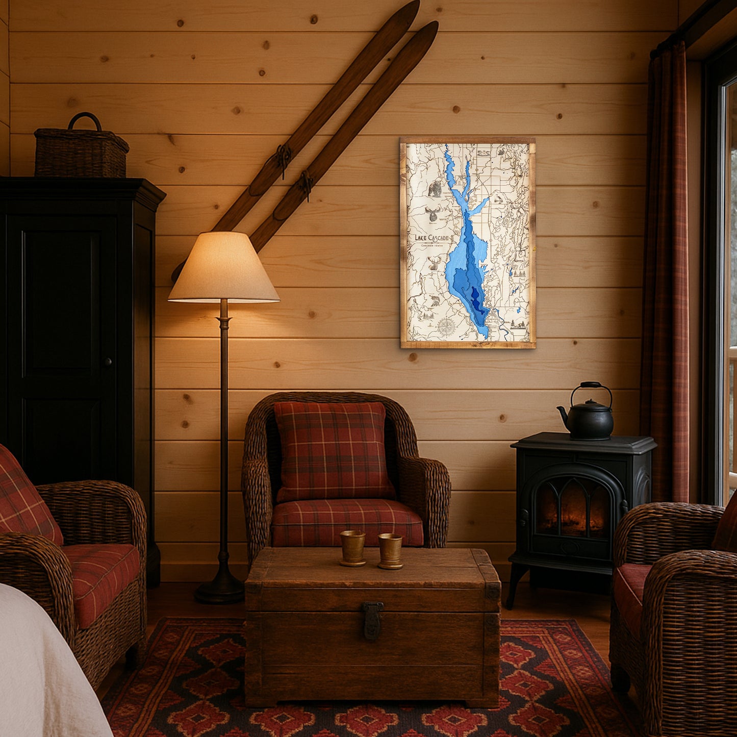 Lake Cascade Topo Map Sign | Laser Engraved & Framed Wall Art