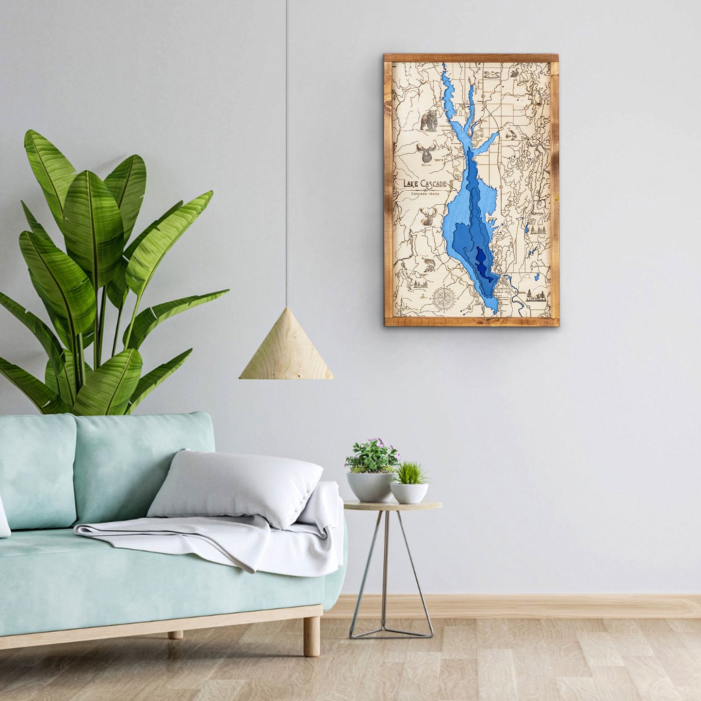 Lake Cascade Topo Map Sign | Laser Engraved & Framed Wall Art