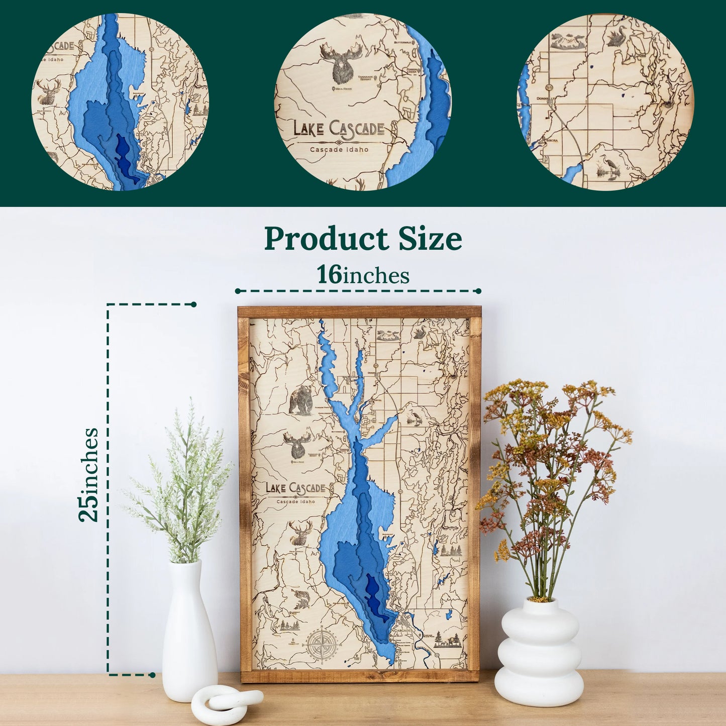 Lake Cascade Topo Map Sign | Laser Engraved & Framed Wall Art