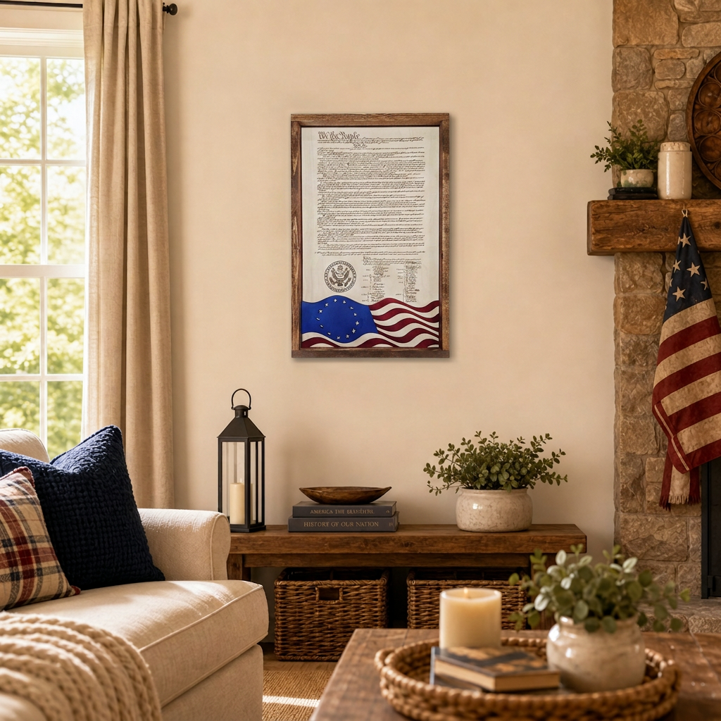 United States Constitution & Flag Design | Patriotic Laser Engraved & Framed Wall Art