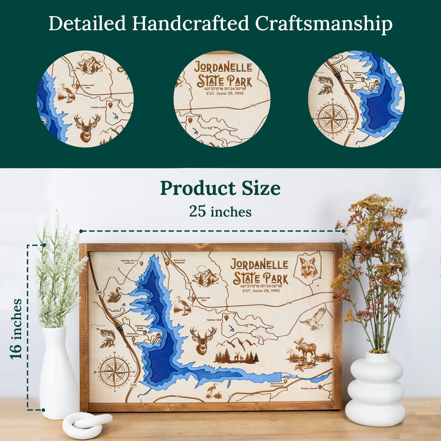 Jordanelle State Park Topo Map Sign | Laser Engraved & Framed Wall Art