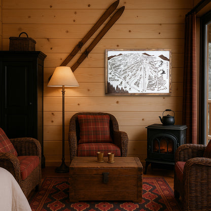 Kelly Canyon Ski Resort Map Sign | Laser Engraved & Framed Wall Art