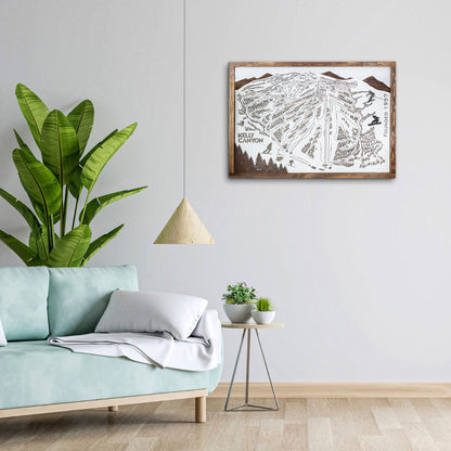 Kelly Canyon Ski Resort Map Sign | Laser Engraved & Framed Wall Art