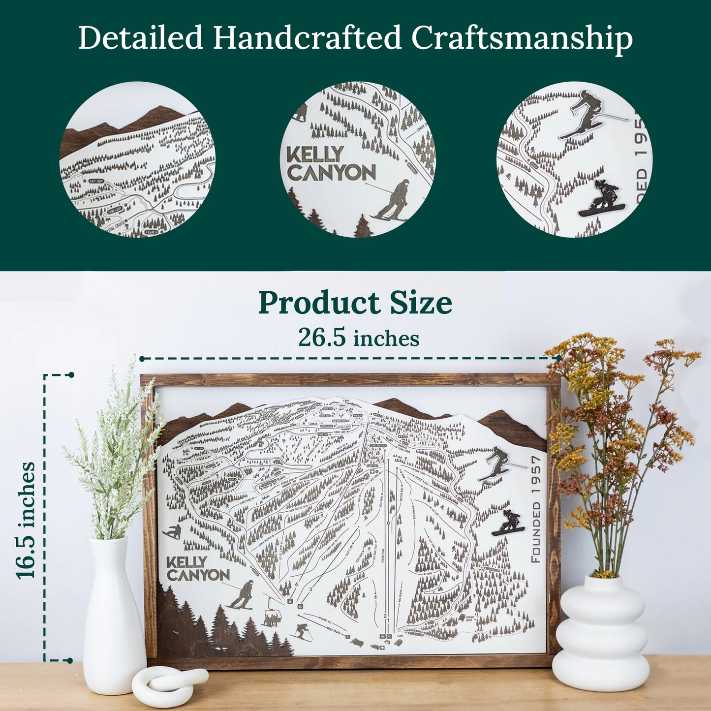 Kelly Canyon Ski Resort Map Sign | Laser Engraved & Framed Wall Art