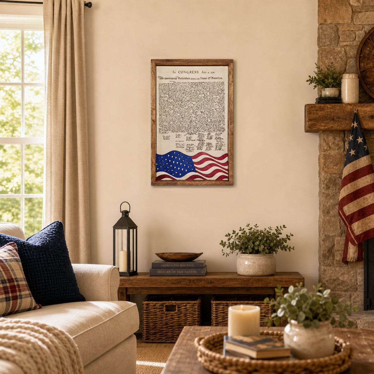 Declaration of Independence & Flag Design | Patriotic Laser Engraved & Framed Wall Art