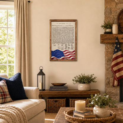 Declaration of Independence & Flag Design | Patriotic Laser Engraved & Framed Wall Art
