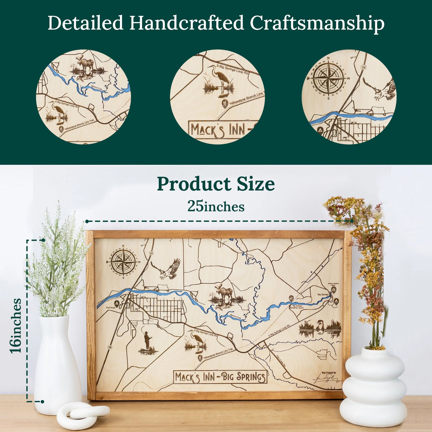 Mack's Inn - Big Springs Topo Map Sign | Laser Engraved & Framed Wall Art