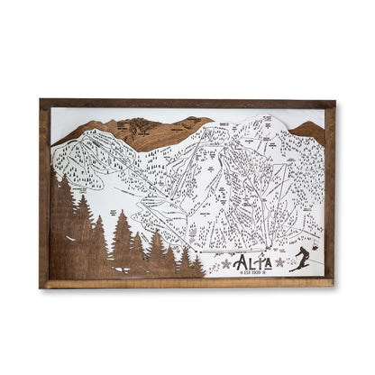 Alta Ski Resort Map Sign | Laser Engraved & Framed Wall Art