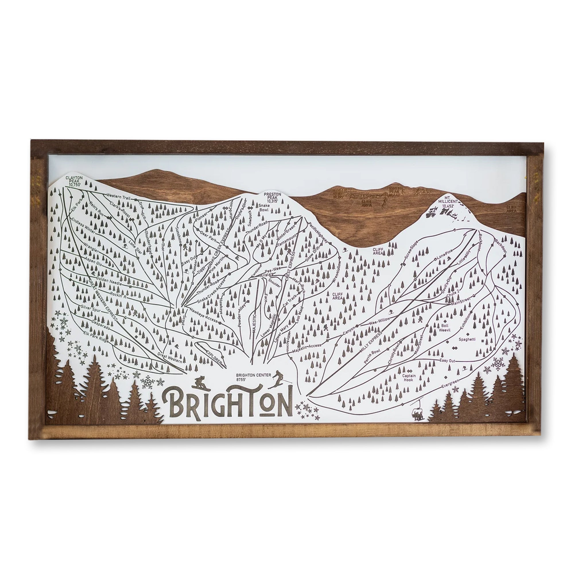 Brighton Ski Resort Trail Map Sign | Framed Wooden Ski Decor
