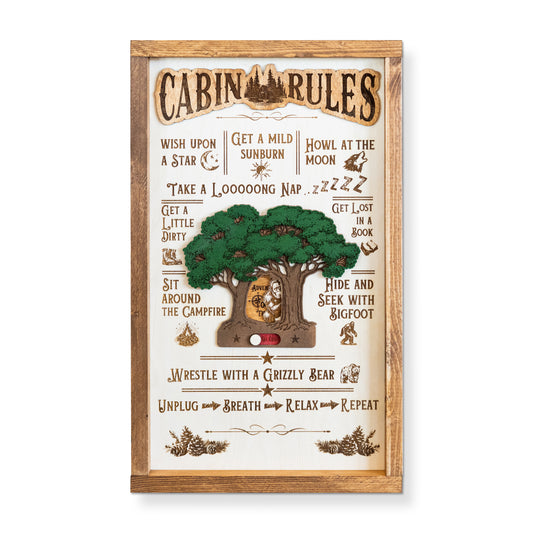 Cabin Rules | Framed Interactive Rustic Wooden Sign