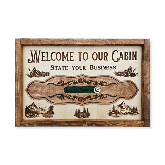 Welcome to Our Cabin | Framed Interactive Rustic Wooden Sign