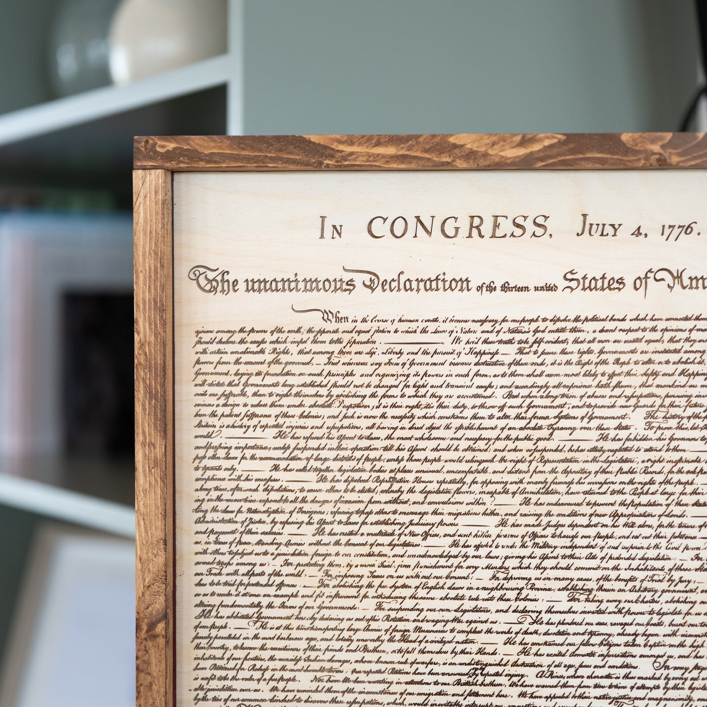 Declaration of Independence & America The Beautiful Sign & Framed Distressed American Flag  | Patriotic Laser Engraved & Framed Wall Art