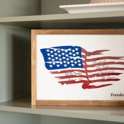 Framed Distressed American Flag | Patriotic Laser Engraved & Framed Wall Art