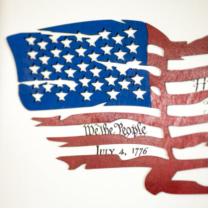 Declaration of Independence & Framed Distressed American Flag | Patriotic Laser Engraved & Framed Wall Art