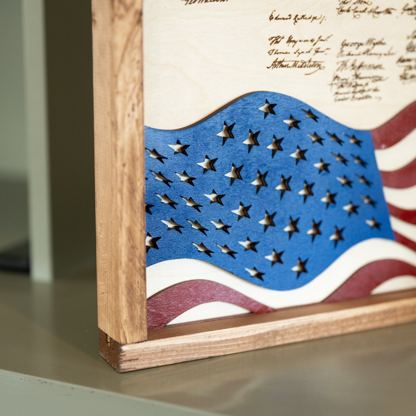Declaration of Independence & America The Beautiful Sign & Framed Distressed American Flag  | Patriotic Laser Engraved & Framed Wall Art