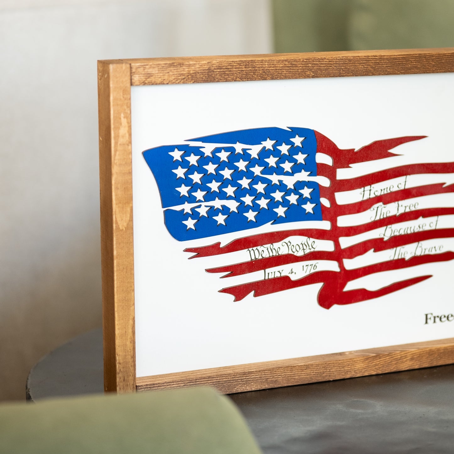Framed Distressed American Flag | Patriotic Laser Engraved & Framed Wall Art