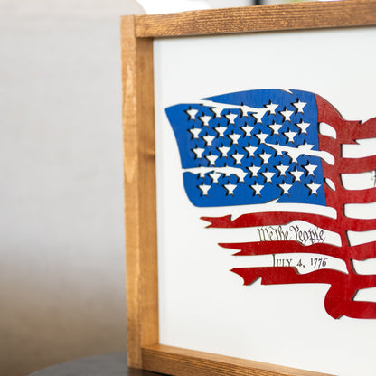 Declaration of Independence & America The Beautiful Sign & Framed Distressed American Flag  | Patriotic Laser Engraved & Framed Wall Art