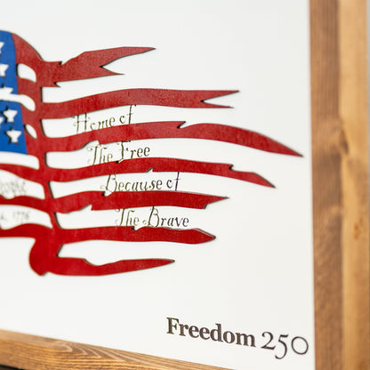 Declaration of Independence & America The Beautiful Sign & Framed Distressed American Flag  | Patriotic Laser Engraved & Framed Wall Art