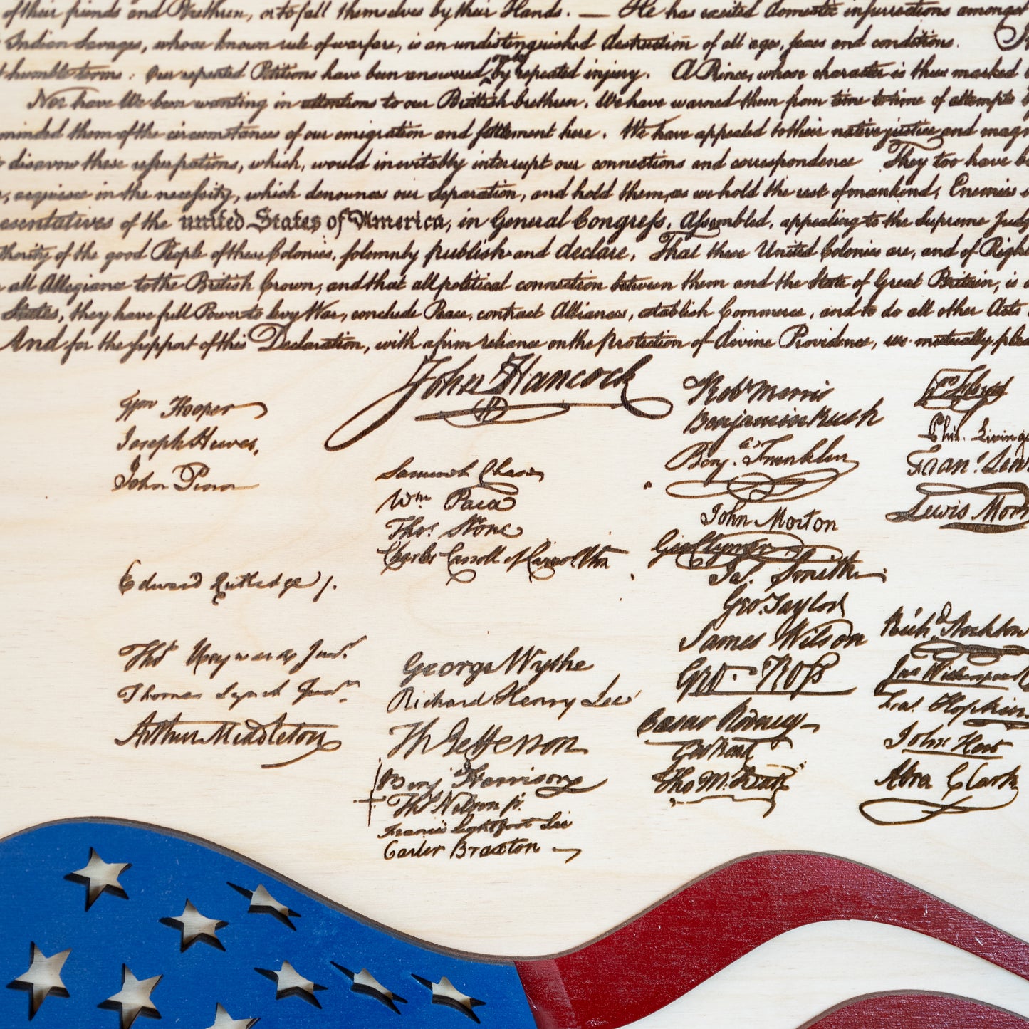 Declaration of Independence & Framed Distressed American Flag | Patriotic Laser Engraved & Framed Wall Art