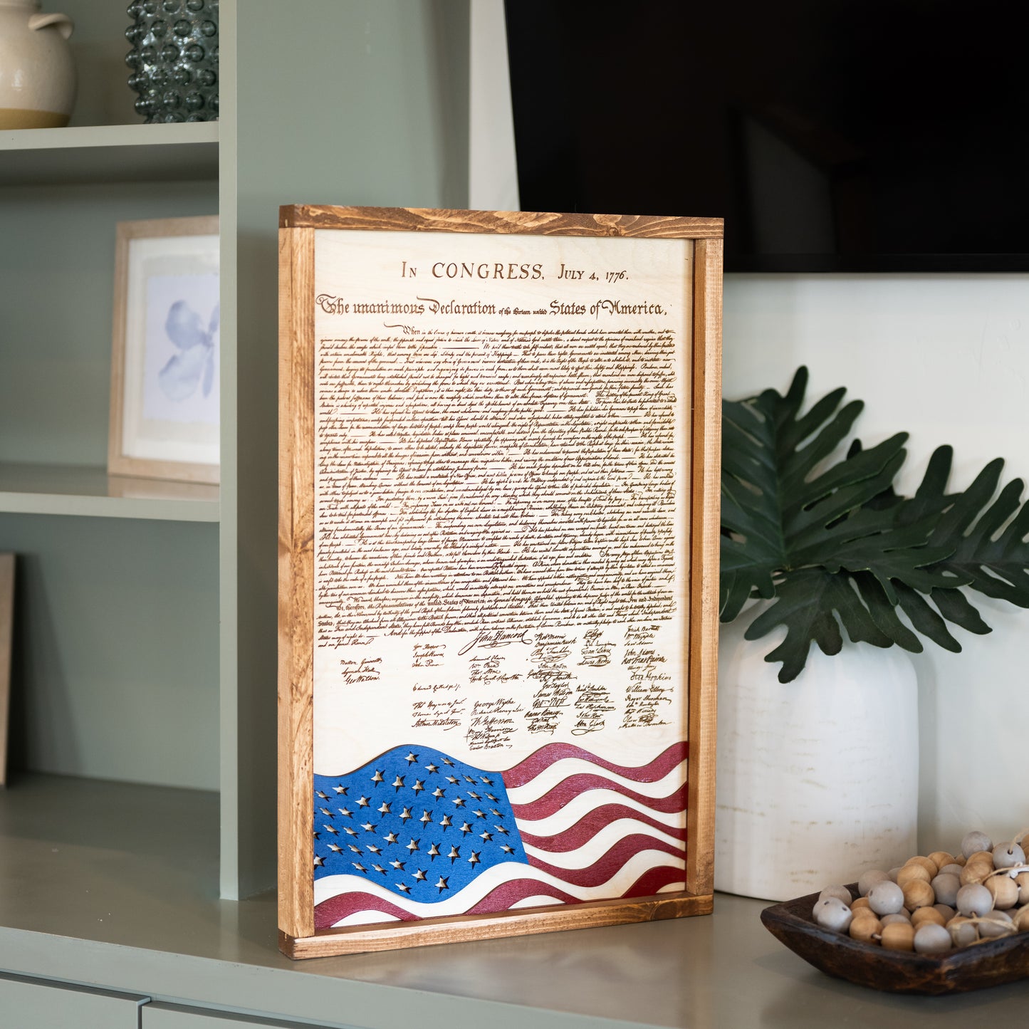Declaration of Independence & Flag Design | Patriotic Laser Engraved & Framed Wall Art